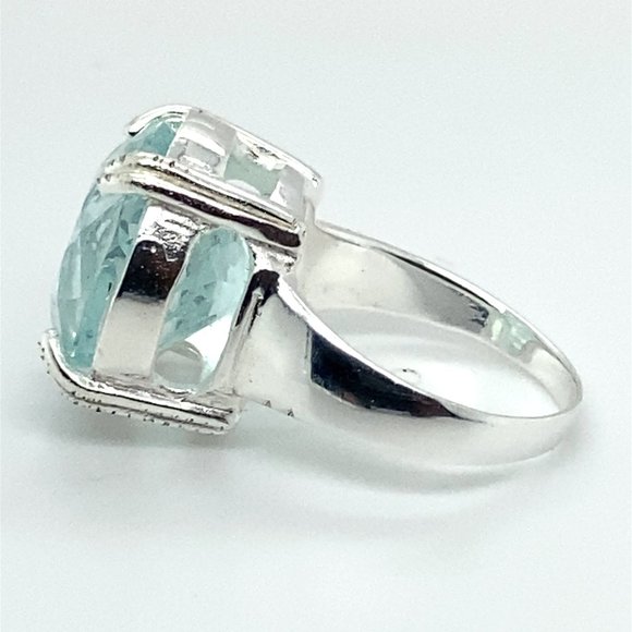 Aquamarine 11.85ct Platinum Finish Solid 925 Sterling Silver Ring - Picture 7 of 7